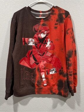 Tie-Dye Red and Brown Anime Crewneck Sweater